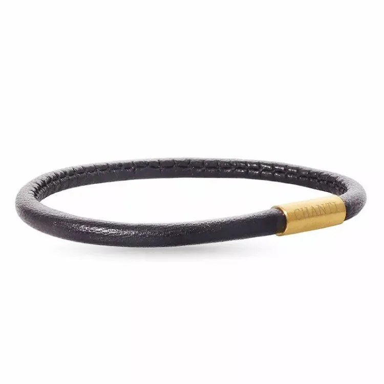 Rund brun armbånd i læder med forgyldt stål lås x 4 mm