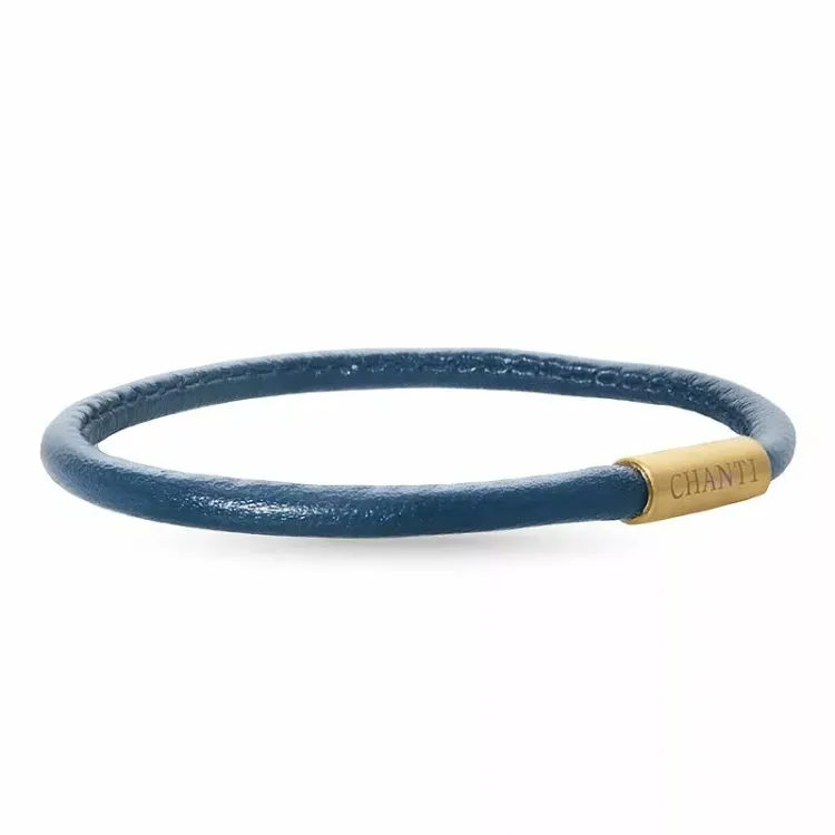 Rund blå armbånd i læder med forgyldt stål lås x 4 mm