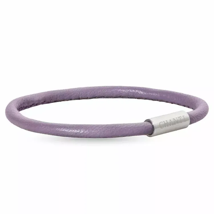 Rund lilla magnetarmbånd i læder med stål lås x 4 mm