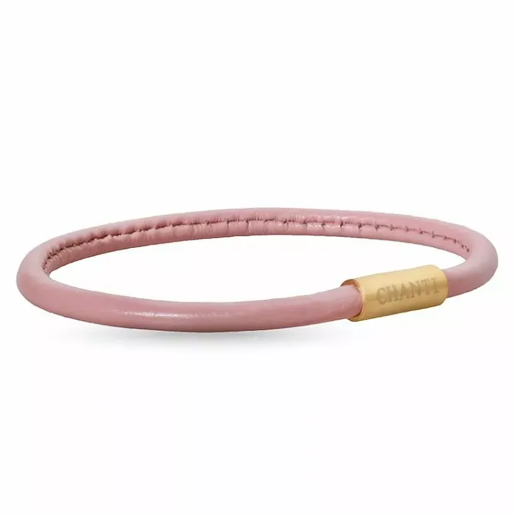 Rund rosa magnetarmbånd i læder med forgyldt stål lås x 4 mm