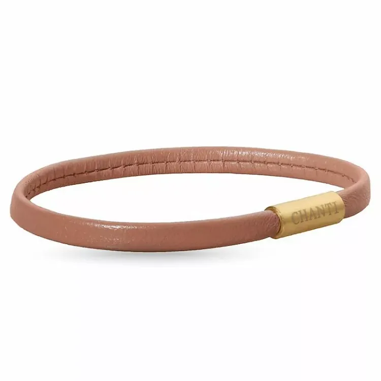 Flad brun magnetarmbånd i læder med forgyldt stål lås x 6 mm