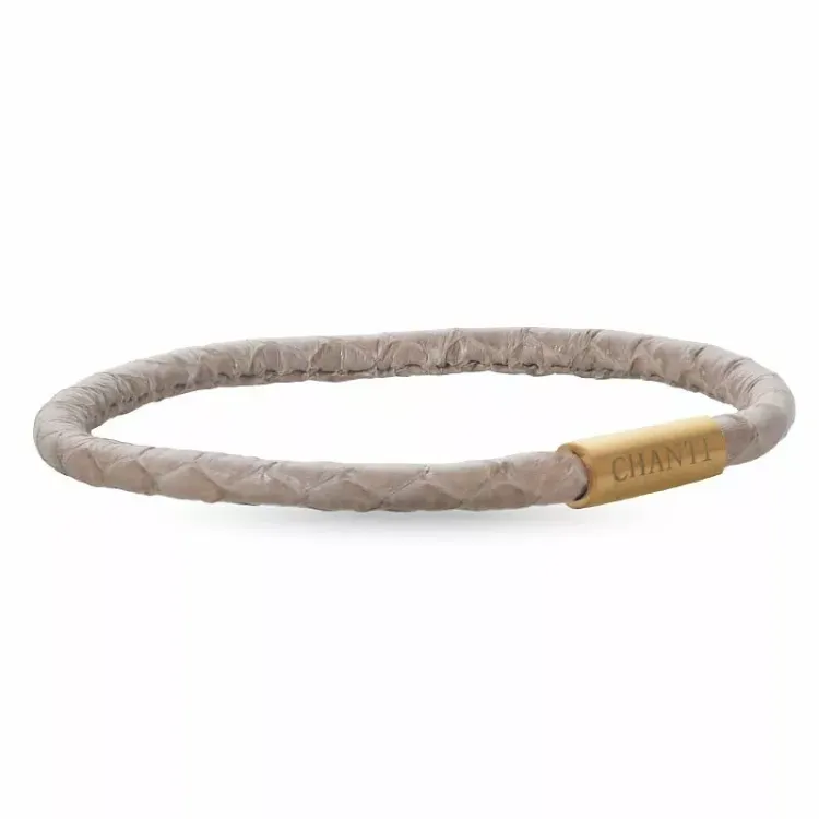 Rund beige slangearmbånd i læder med forgyldt stål lås x 4 mm