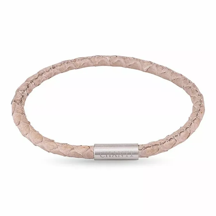 Rund beige slangearmbånd i læder med stål lås x 4 mm