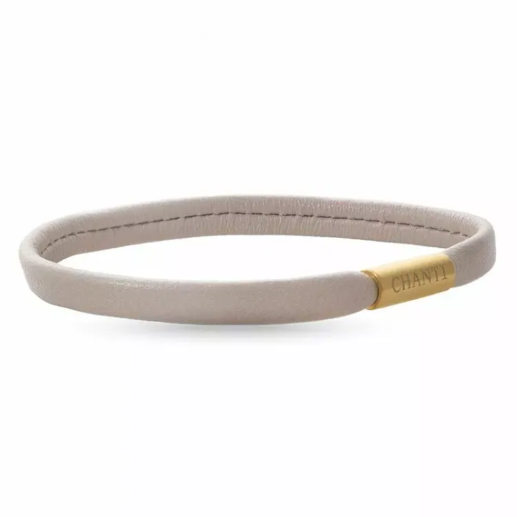 Flad beige magnetarmbånd i læder med forgyldt stål lås x 6 mm