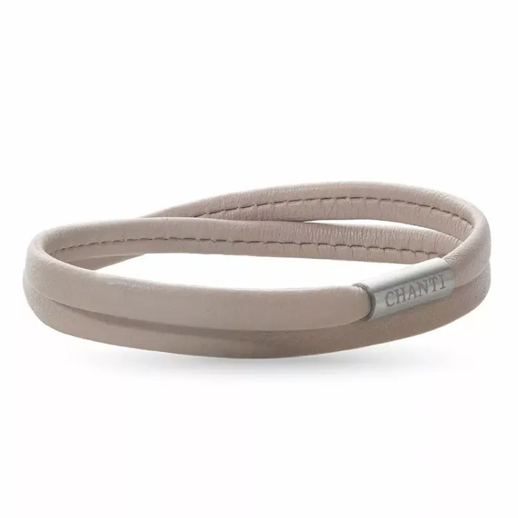 Flad beige magnetarmbånd i læder med stål lås x 6 mm