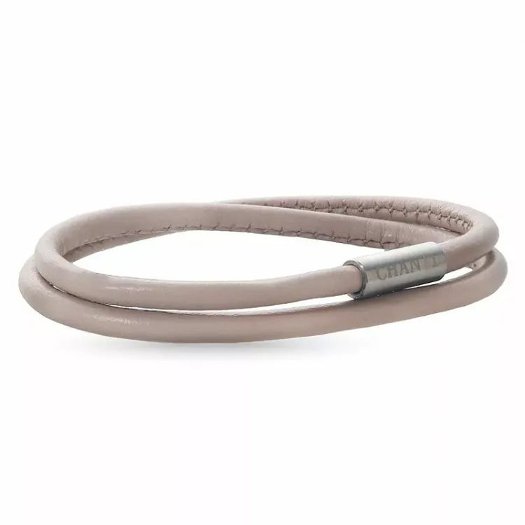 Rund beige magnetarmbånd i læder med stål lås x 4 mm