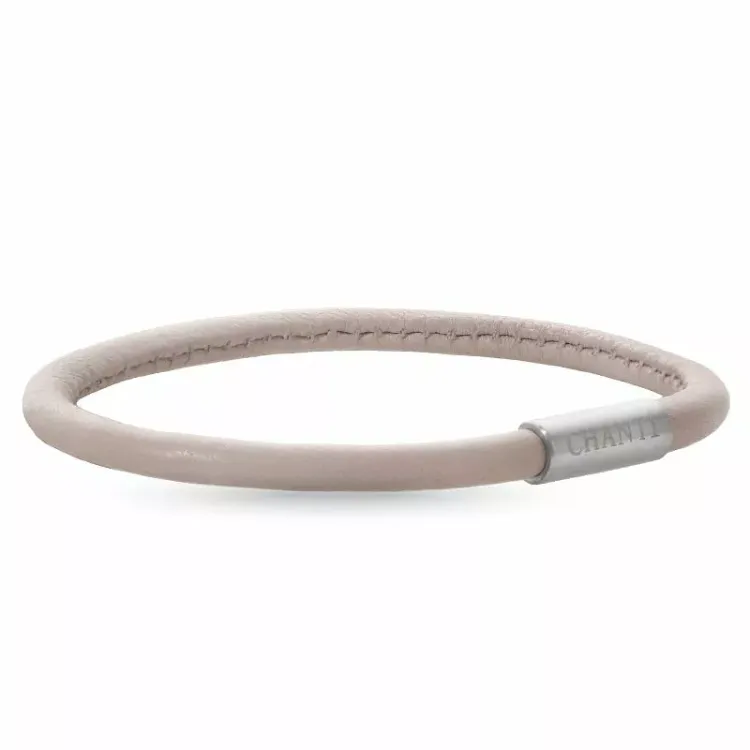 Rund beige magnetarmbånd i læder med stål lås x 4 mm