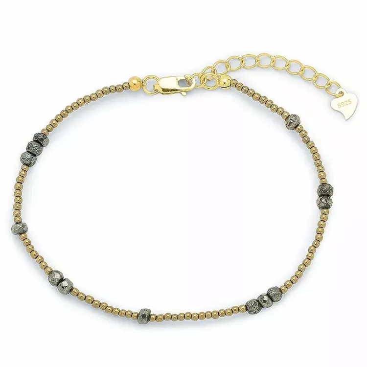 forgyldt armbånd med hematite og pyrit.