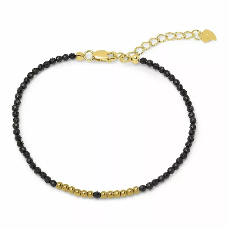 mørkeblå metallic armbånd med sten og hematite - Loom Stones
