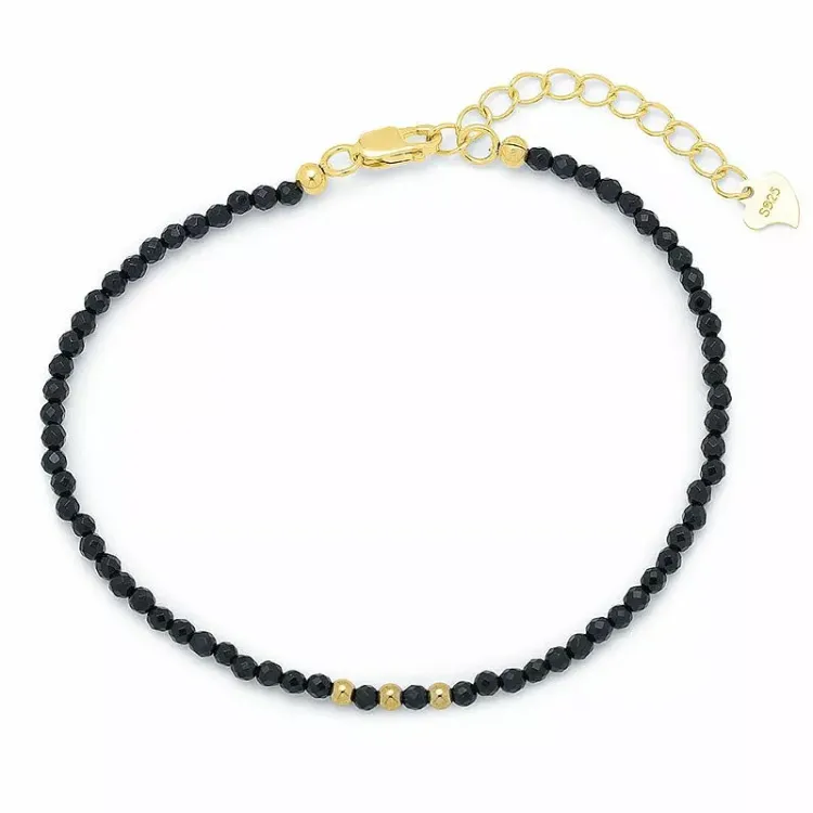 elegant sort armbånd med onyks og 3 hematite - Loom Stones