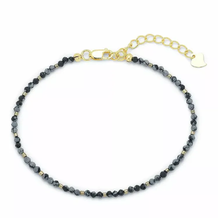 sten armbånd med obsidian og hematite - Loom Stones