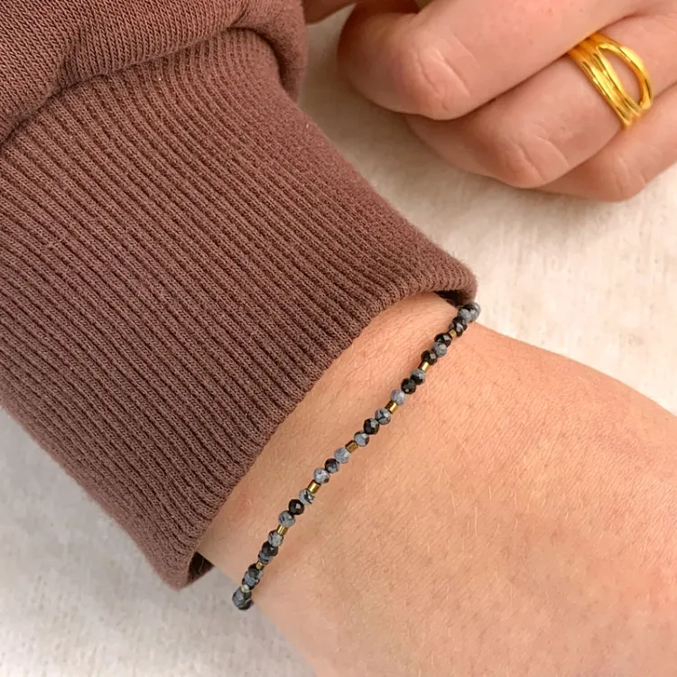 sten armbånd med obsidian og hematite - Loom Stones