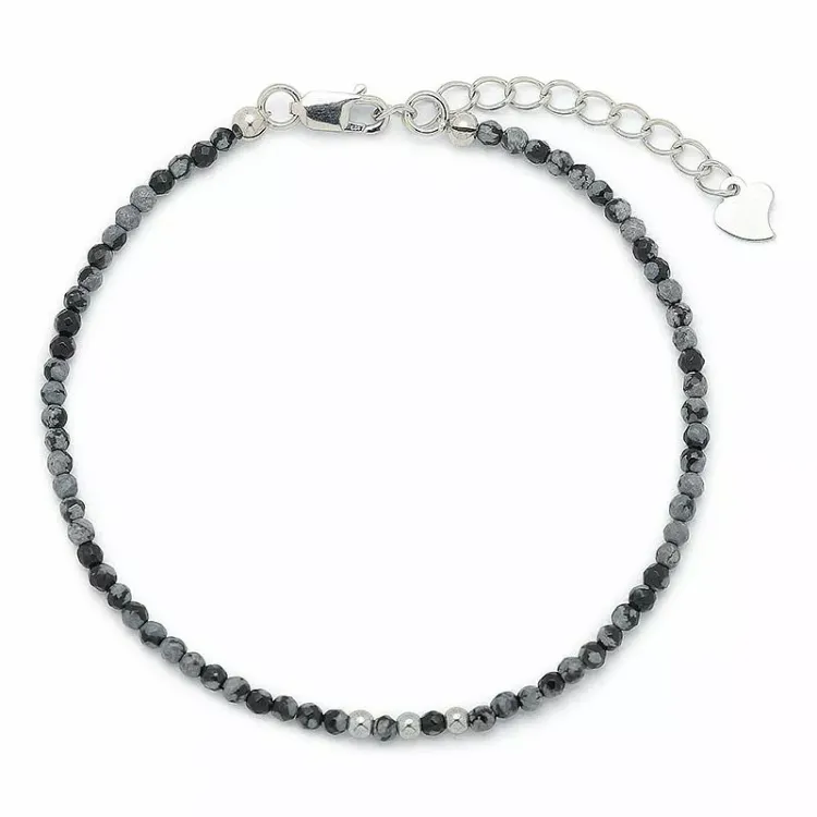 sten armbånd med obsidian og 3 hematite.