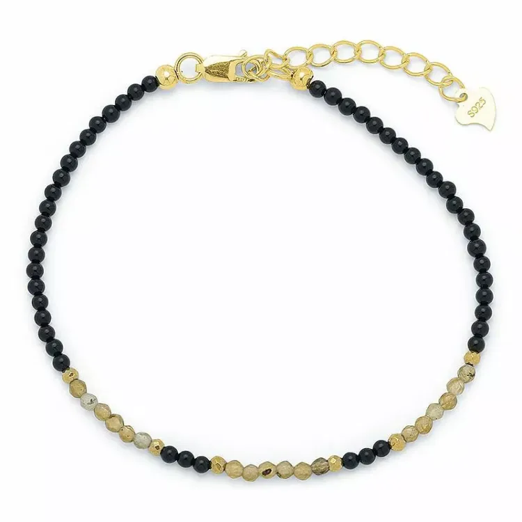 sten armbånd med onyks og labradorit og 6 hematite.