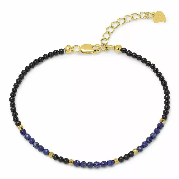 sort armbånd med onyks og lapis og 6 hematite - Loom Stones