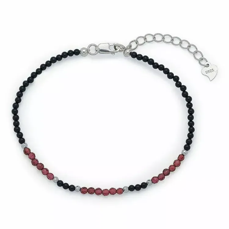 sten armbånd med onyks og granat og 6 hematite.