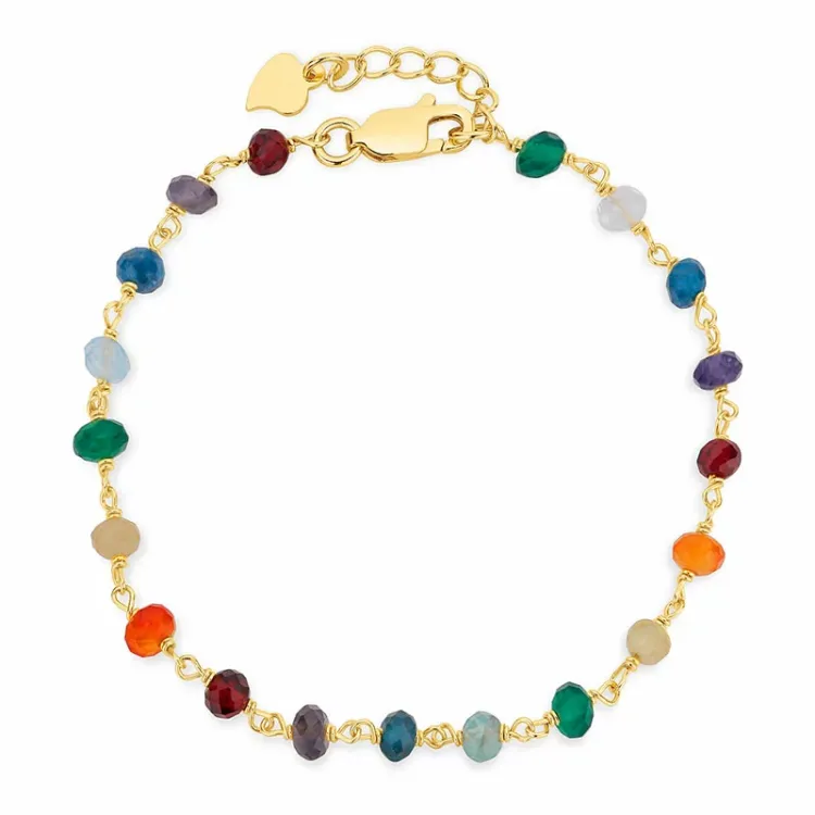 multifarvet armbånd i forgyldt sølv 17 plus 3 cm x 3 x 4 mm  - Loom Stones