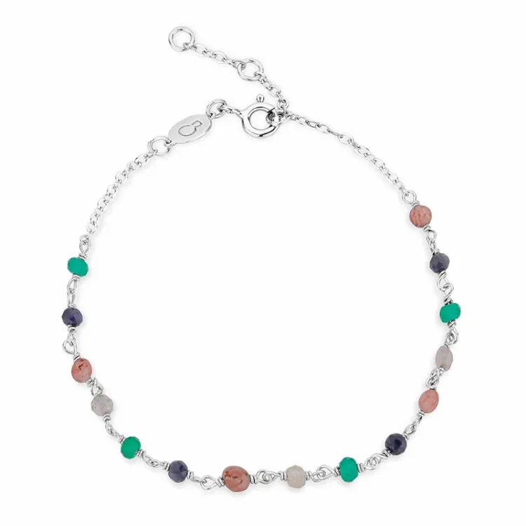 multifarvet armbånd i sølv 17 plus 2 cm x 3,1 mm - Loom Stones