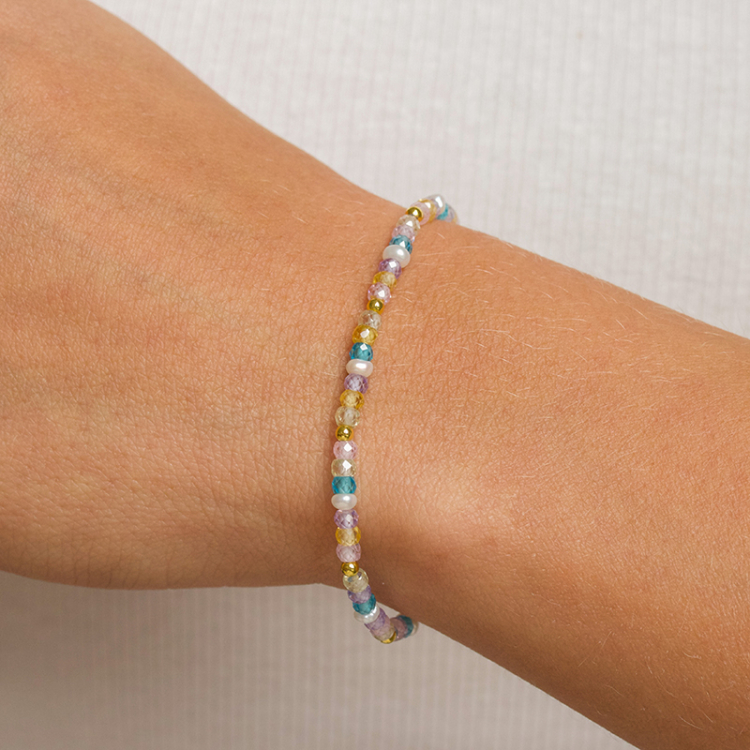 multifarvede sten armbånd med ferskvandsperle - Loom Stones