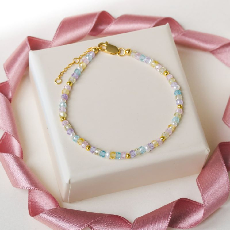 multifarvede sten armbånd med ferskvandsperle - Loom Stones