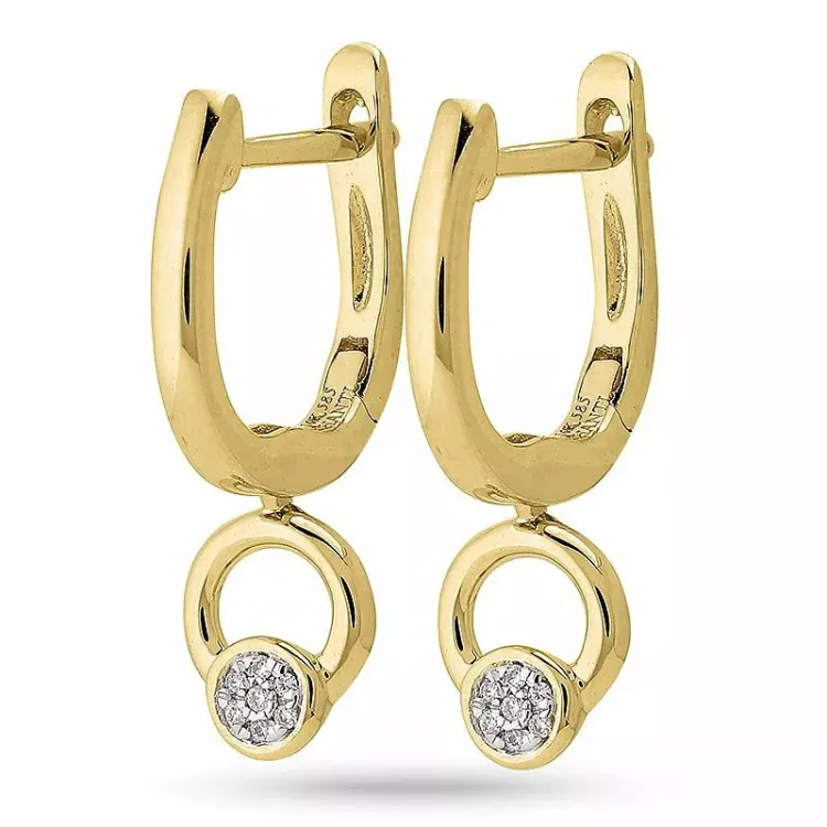 runde diamant creoler i 14 karat guld med diamant