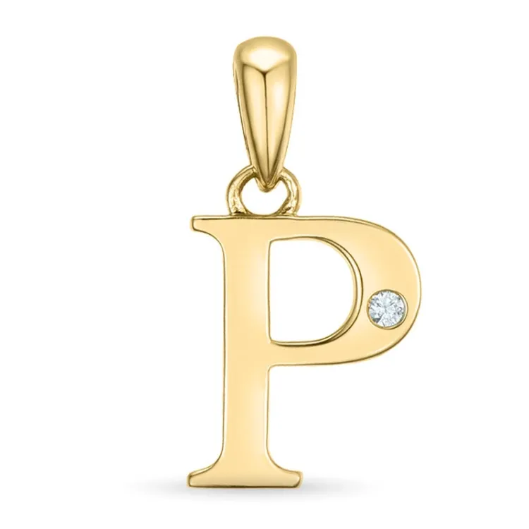 bogstav P diamant vedhæng i 9 karat guld 0,01 ct