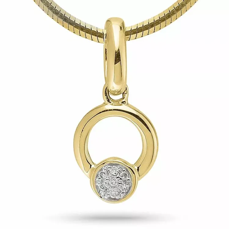rundt diamantvedhæng i 14 karat guld 0,01 ct