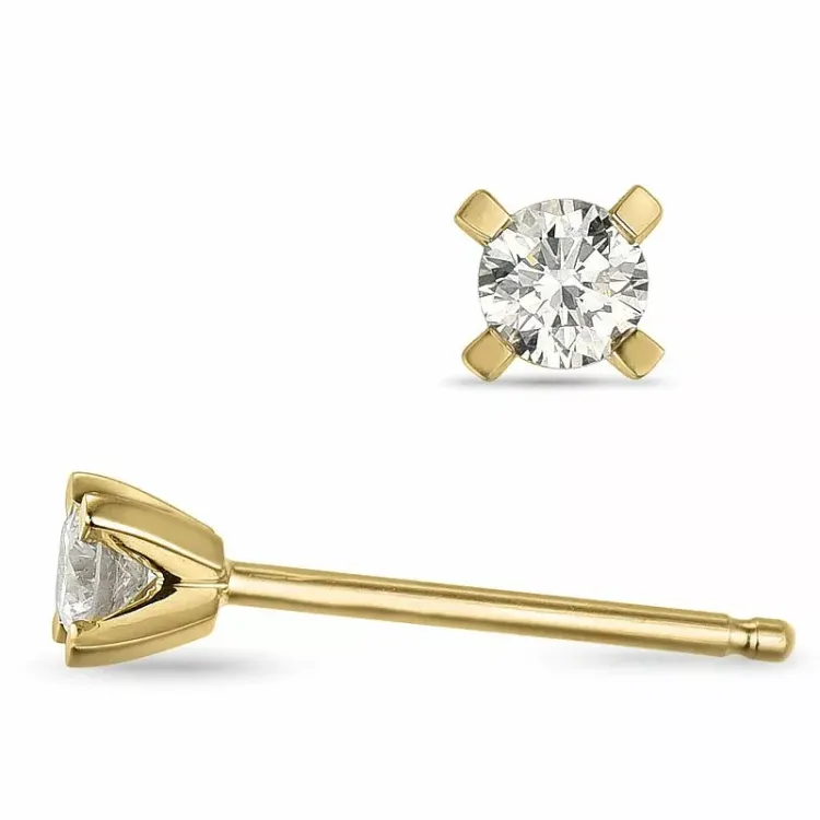 2 x 0,10 ct lab grown diamant solitaireørestikker i 9 karat guld med lab grown diamant 