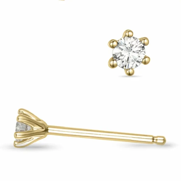 2 x 0,07 ct lab grown diamant solitaireørestikker i 9 karat guld med lab grown diamant 