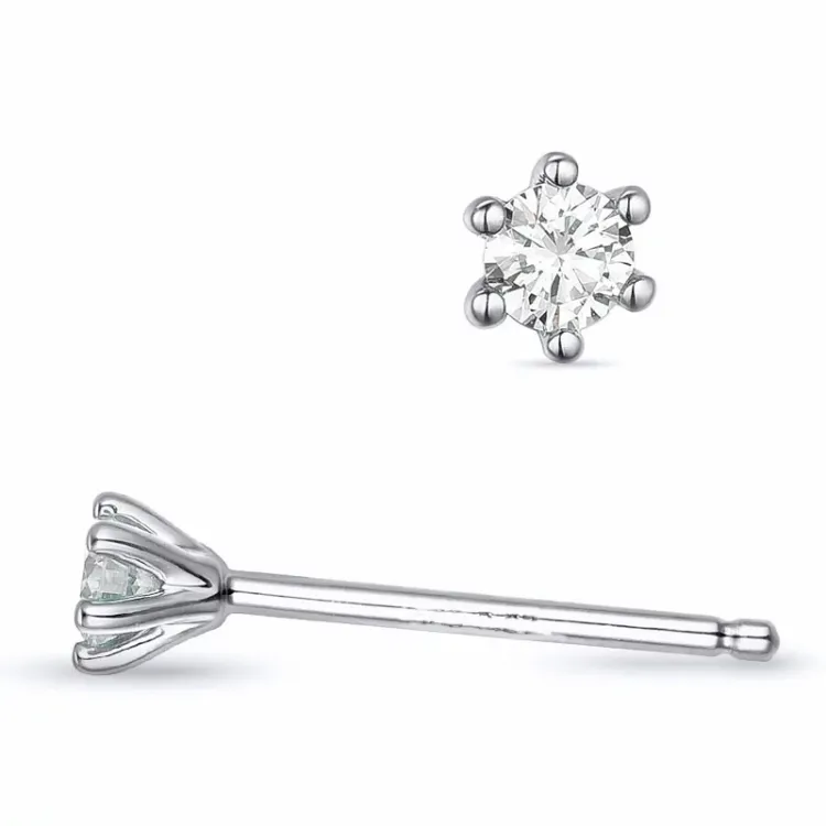 2 x 0,07 ct lab grown diamant solitaireørestikker i 9 karat hvidguld med lab grown diamant 