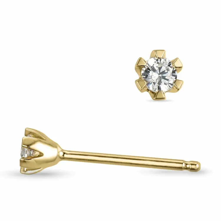2 x 0,07 ct lab grown diamant solitaireørestikker i 9 karat guld med lab grown diamant 