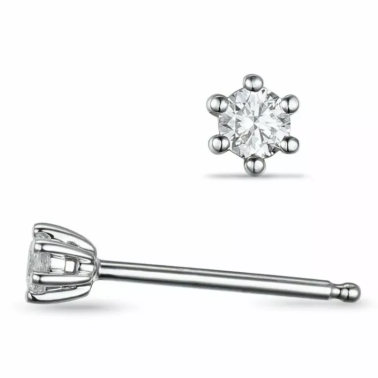 2 x 0,10 ct lab grown diamant solitaireørestikker i 14 karat hvidguld med lab grown diamant