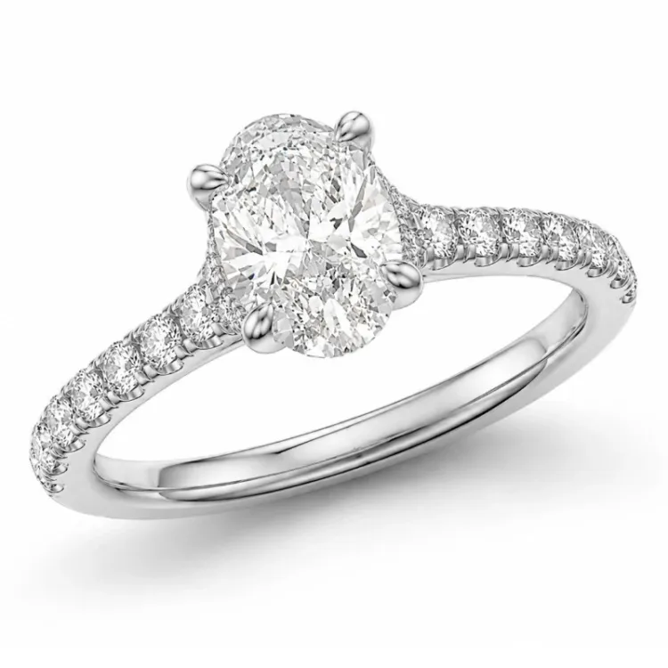 oval lab grown diamant ring i 14 karat hvidguld 1,0 ct 0,26 ct