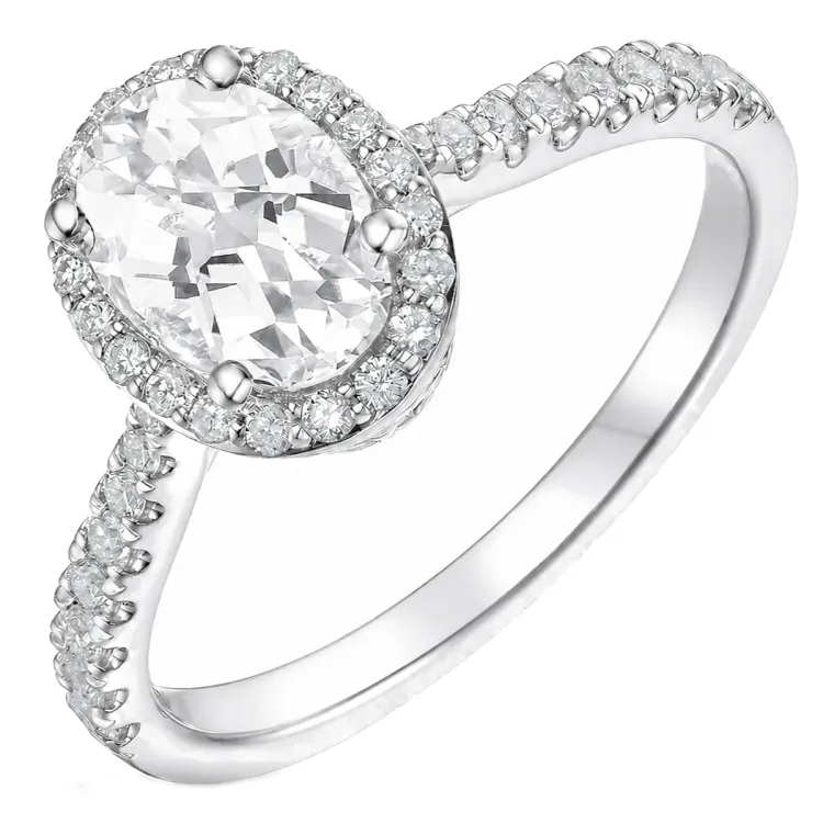 oval lab grown diamant ring i 14 karat hvidguld 1,0 ct 0,33 ct
