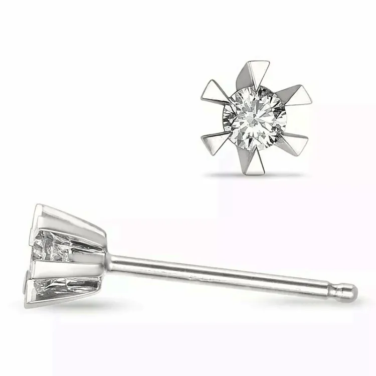 2 x 0,05 ct lab grown diamant solitaireørestikker i 14 karat hvidguld med lab grown diamant 