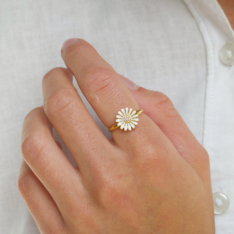 11 mm marguerit ring i forgyldt sølv - Matilda