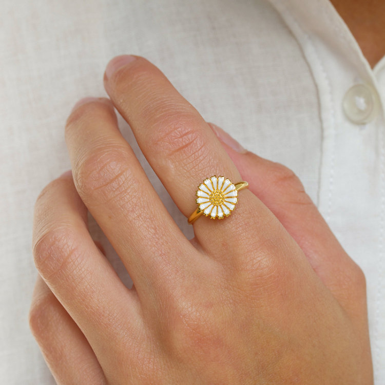 12 mm marguerit ring i forgyldt sølv - Marie