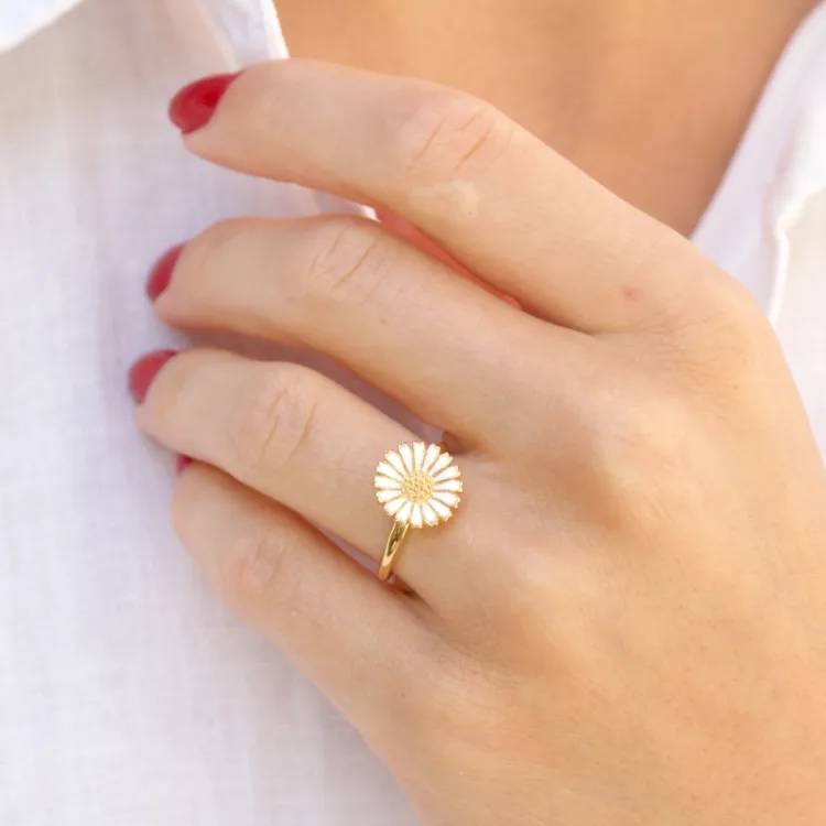 12 mm marguerit ring i forgyldt sølv - Marie