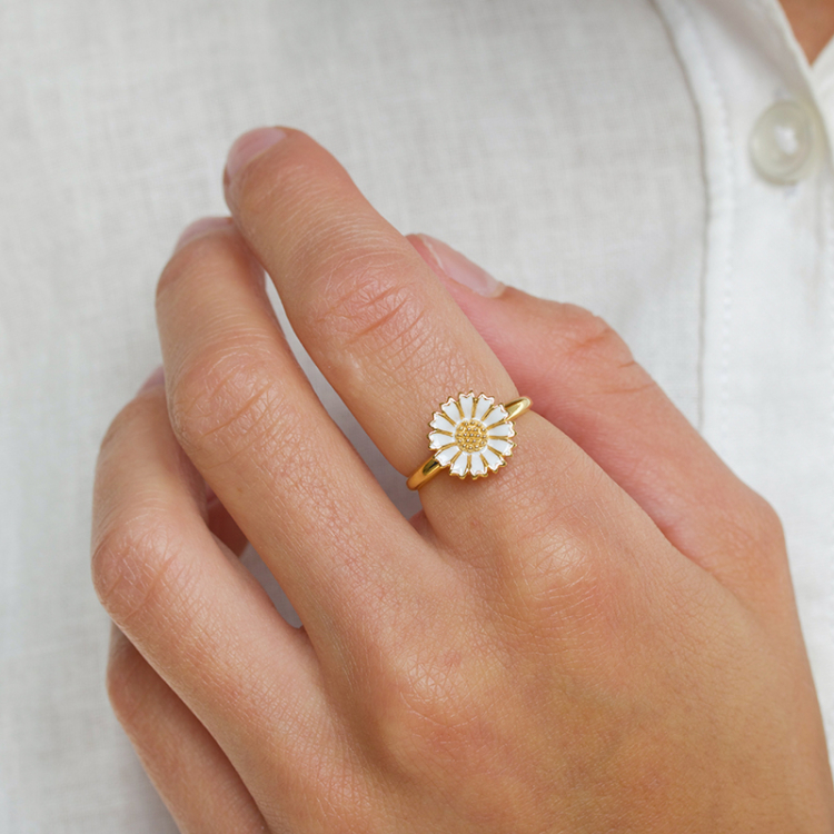 11 mm marguerit ring i forgyldt sølv - Marie