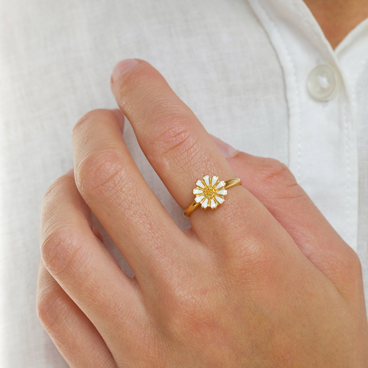 10 mm marguerit ring i forgyldt sølv