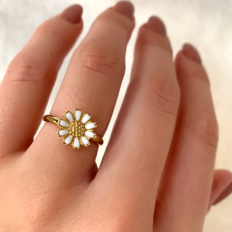 10 mm marguerit ring i forgyldt sølv