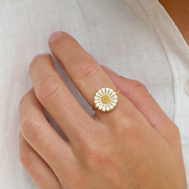 15 mm marguerit ring i forgyldt sølv - Marie