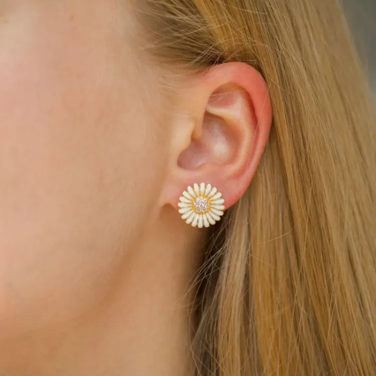 14,5 mm marguerit øreringe i forgyldt sølv - Matilda