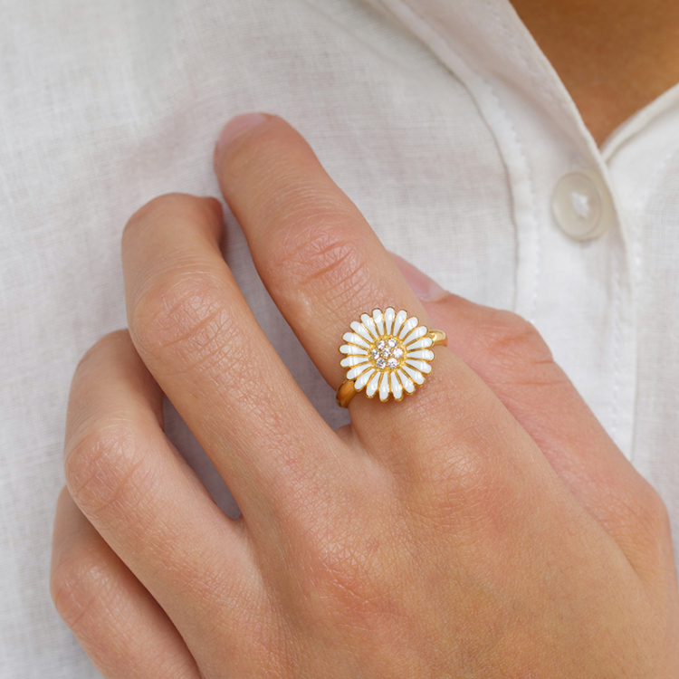 14 mm marguerit ring i forgyldt sølv - Matilda