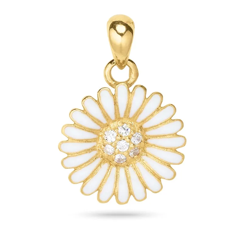 14 mm marguerit vedhæng i forgyldt sølv - Matilda