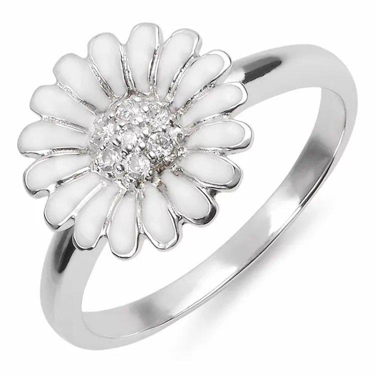 11 mm marguerit zirkon ring i sølv - Matilda