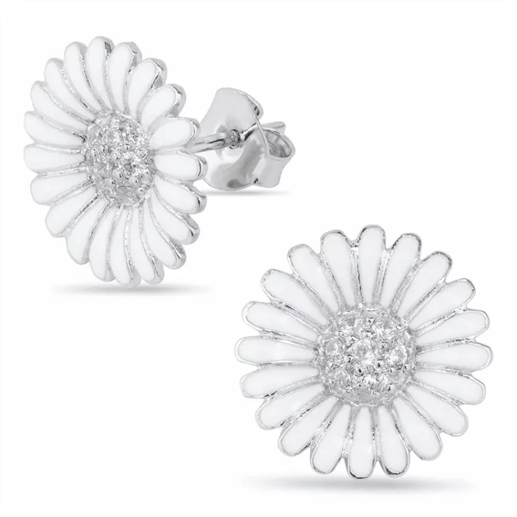 14,5 mm marguerit ørestikker i rhodineret sølv - Matilda