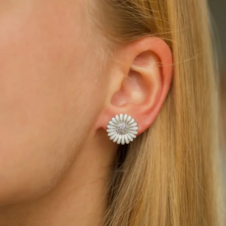 14,5 mm marguerit ørestikker i rhodineret sølv - Matilda
