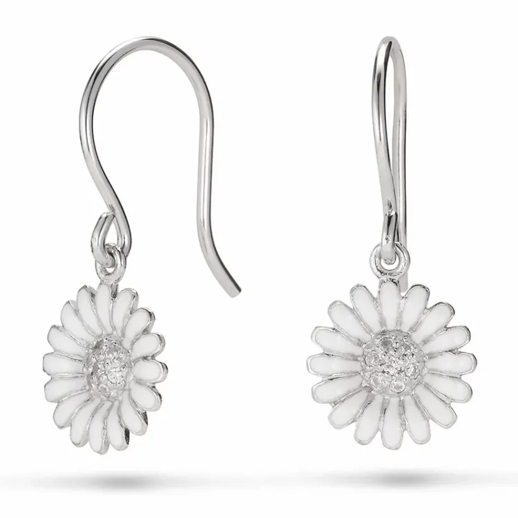 10 mm marguerit øreringe i rhodineret sølv - Matilda