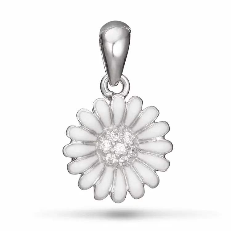 12 mm marguerit vedhæng i rhodineret sølv - Matilda